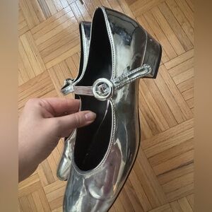 WORN ONCE Steve Madden Metallic Silver Mary Jane Flats